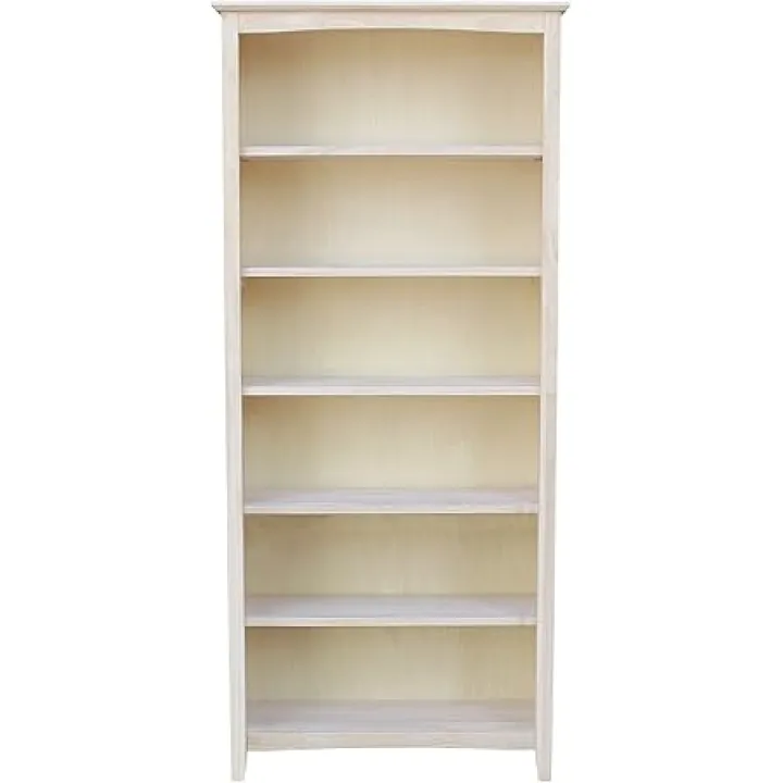 IC International Concepts Solid Wood Bookcase-72 Inch Sturdy Parawood, Total 5, 3 Adjustable Shelves, 32" W x 12" D x 72" H, 40Lbs Per Shelf Wt. Capacity, 72 Inch, Unfinished