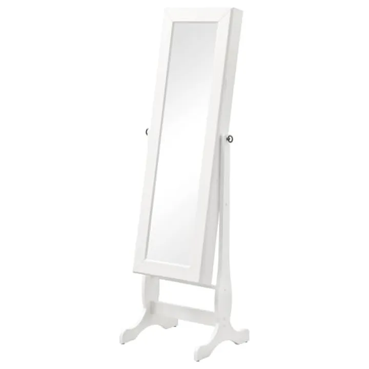 Coaster Home Furnishings Batista Contemporary Rectangular Cheval Mirror with Jewelry Storage Adjustable Bedroom Mirror Jewelry Armoire White 901804