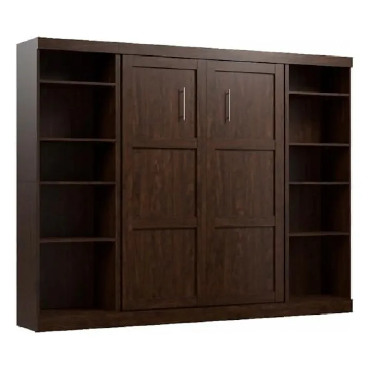 Bestar Pur Full Murphy Bed with 2 Shelving Cabinets, 109-inch Space-Saving Wall Bed with Storage, Multi-Functional Furniture for Home, Bedroom or Guest Room