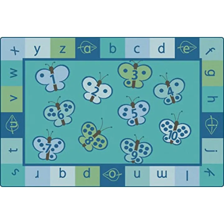 Carpets for Kids 3557 KIDSoft 123 ABC Butterfly Fun Classroom Counting Rug 7ft 6in x 12ft Rectangle Blue