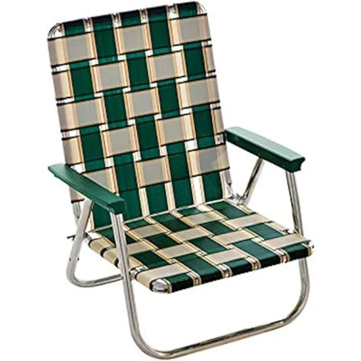 Lawn Chair USA Folding Aluminum Outdoor Patio Lawn Chair | Heavy-Duty Webbed Chairs for Camping Sports Beach Yard & Tailgating | Lightweight Portable | High Back Beach Chair-Charleston w/Green Arms