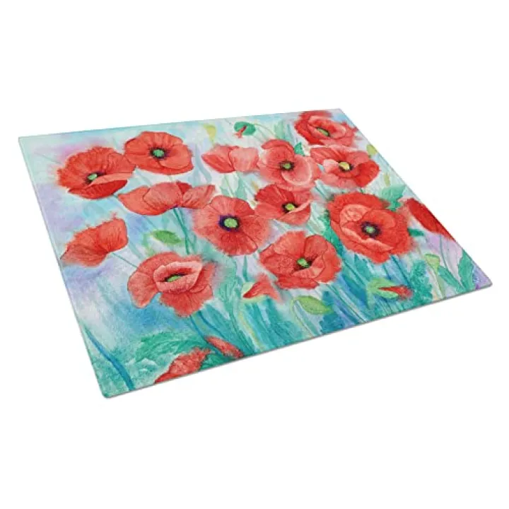 Caroline's Treasures IBD0258LCB Poppies Glass Cutting Board Large Decorative Tempered Glass Kitchen Cutting and Serving Board Large Size Chopping Board