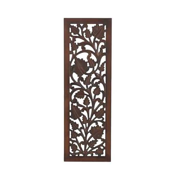 Deco 79 Wooden Floral Handmade Home Wall Decor Intricately Carved Acanthus Wall Sculpture, Wall Art 12" x 1" x 36", Brown