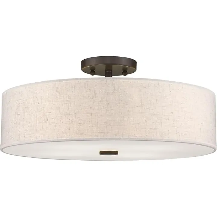 Livex Lighting 52136-92 Meridian Collection 4-Light Transitional Ceiling Mount Fixture with Oatmeal Color Fabric Hardback Shade, English Bronze