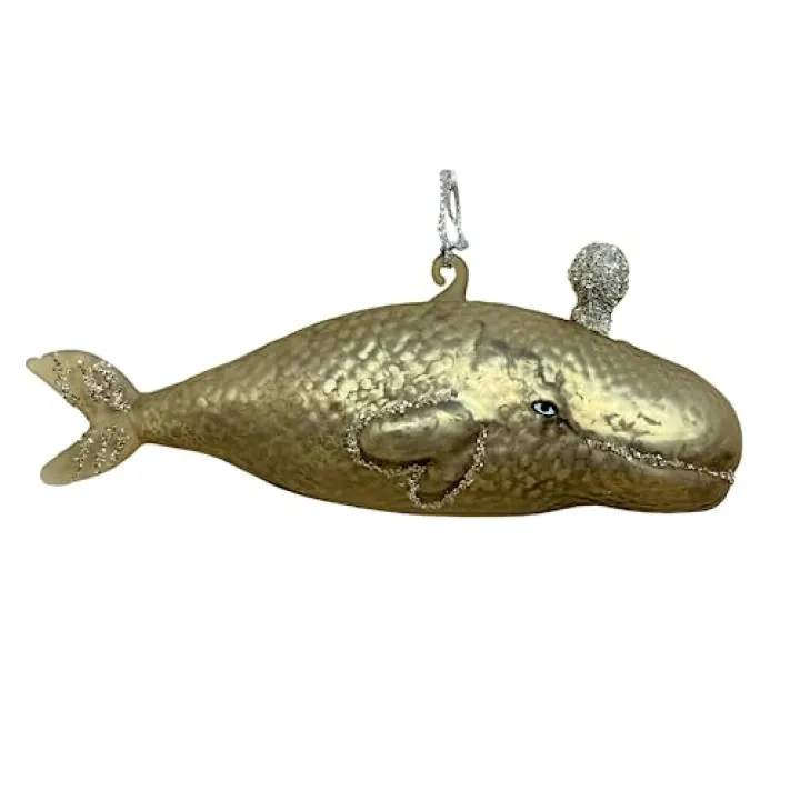 Primitives by Kathy Great Whale Glass Christmas Holiday Ornament