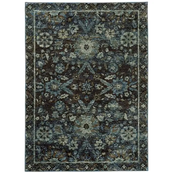 Oriental Weavers Andorra Area Rug - 7124A - 7'10" x 10'10" - in Navy/Blue - Vintage Inspired, Stain Resistant, Family and Pet Friendly, Dining, Living Room Rug