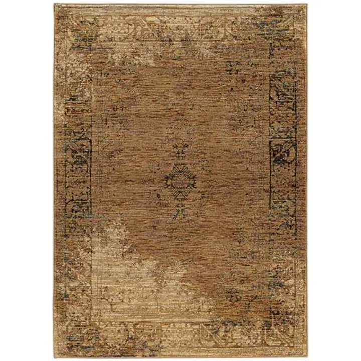 Oriental Weavers Andorra Area Rug - 6845D - 5'3" x 7'3" - in Gold/Brown - Vintage Inspired, Stain Resistant, Family and Pet Friendly, Bedroom, Office Rug