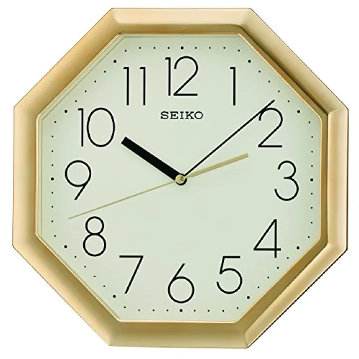 Seiko Octagon Wall Clock, Gold, 30.2 x 5.1 x 29.8 cm