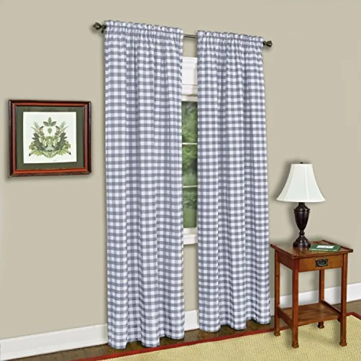 ACHIM Buffalo Check Panel Window Curtain - 42 Inch Width, 84 Inch Length - Grey & White Plaid - Light Filtering Farmhouse Country Drapes for Bedroom Living & Dining Room Home Decor
