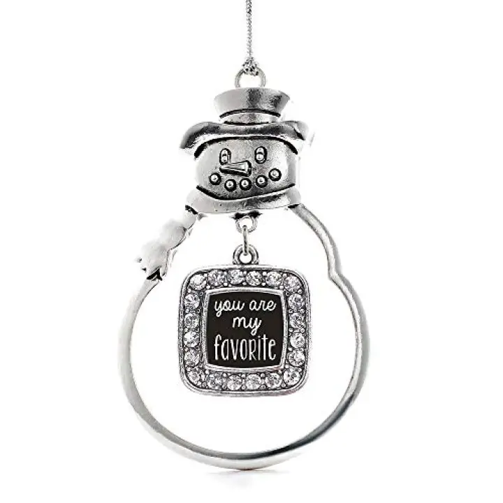 Inspired Silver - You are My Favorite - Silver Christmas Ornament - Square Charm Christmas Tree Ornament with Cubic Zirconia - Snowman Hanging Decoration