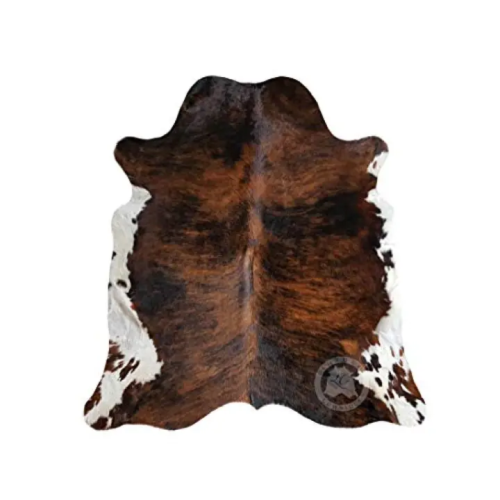 Sunshine Cowhides 100% Genuine Dark Brindle Tricolor Cowhide Rug - Modern Style Animal Skin Rug & Floor Carpet - Home Decor Area Rug for Living Room, Bedroom, Office & Kitchen Decor - Large (6x6-7ft)
