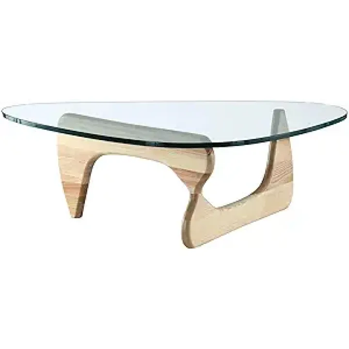 eMod - Mid-Century Modern Coffee Table Triangle Glass Top Natural Base