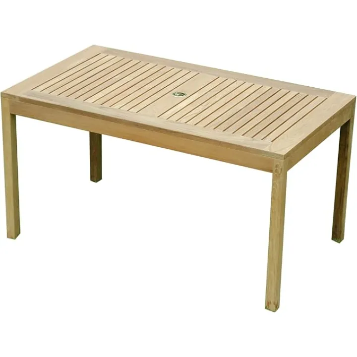 Cafe Teak Rectangular Table with Parasol Hole, Natural