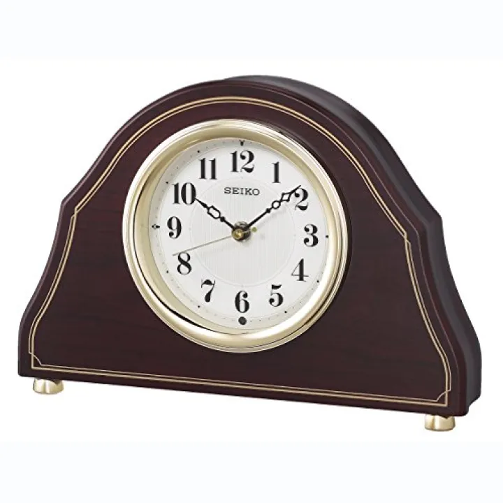 Seiko BZ239B Clock Table Clock, Radio Waves, Analog, Wooden Frame, Dark Brown, Wood Grain, Pattern, Dark Brown, Wood