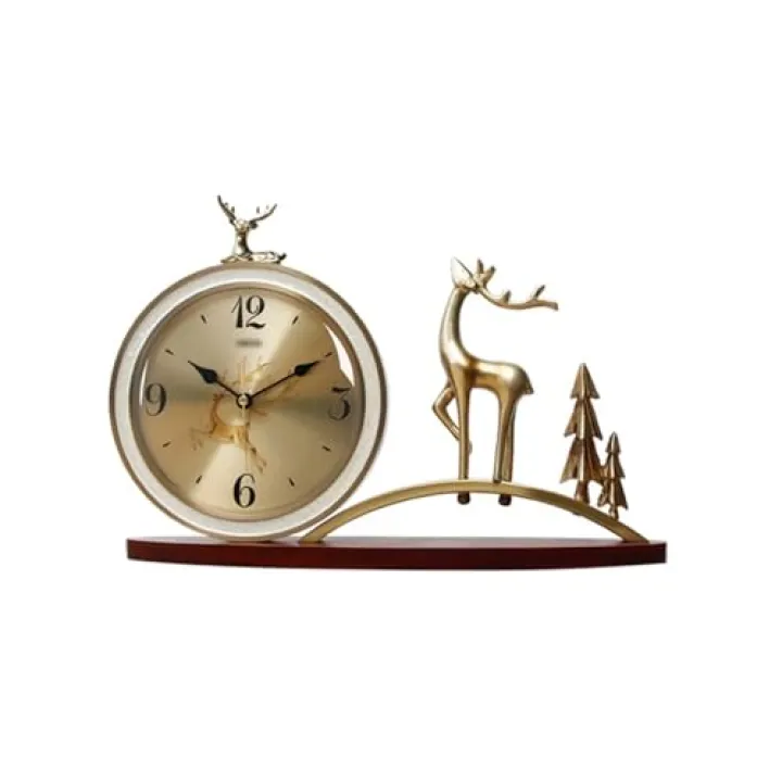 FKEE55UED Table Clock Light Luxury Silent Table Clock Living Room Large Ornaments Bedroom Desktop Creative Quartz Desk Clock Desk Clock(Gold)