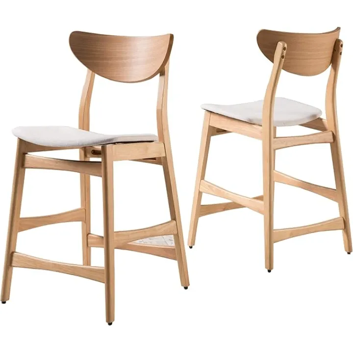 Christopher Knight Home Gavin Counter Chairs, 2-Pcs Set, Light Beige / Oak Finish