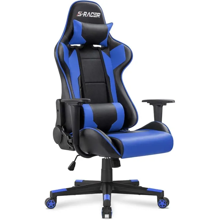 Homall Gaming Chair, Office Chair High Back Computer Chair Leather Desk Chair Racing Executive Ergonomic Adjustable Swivel Task Chair with Headrest and Lumbar Support(Blue)