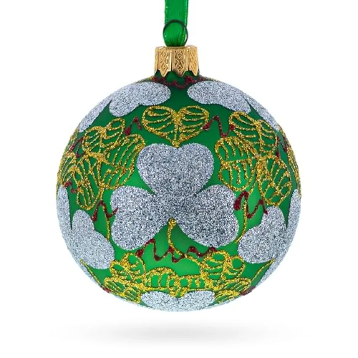 1902 Clover Leaf Royal Green Glass Christmas Ornament 3.25 Inches