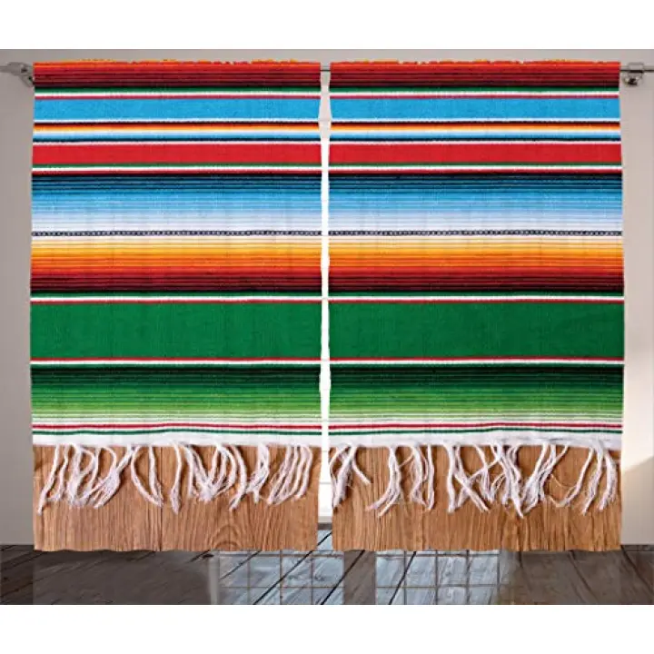 Ambesonne Mexican Curtains, Colorful Boho Serape Pattern with Horizontal Stripes and Lines Cultures Picture, Living Room Bedroom Window Drapes 2 Panel Set, 108" X 84", Red Green
