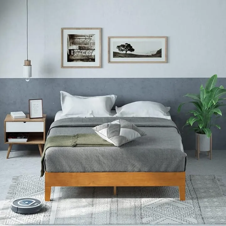 ZINUS Alexis Deluxe Wood Platform Bed Frame, Solid Wood Foundation, No Box Spring Needed, Wood Slat Support, Easy Assembly, Rustic Pine, Queen