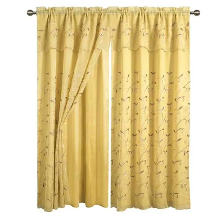 Elegant Comfort Luxury Curtain/Window Panel Set with Attached Valance and Backing 54" X 84 inch (Set of 2), Gold