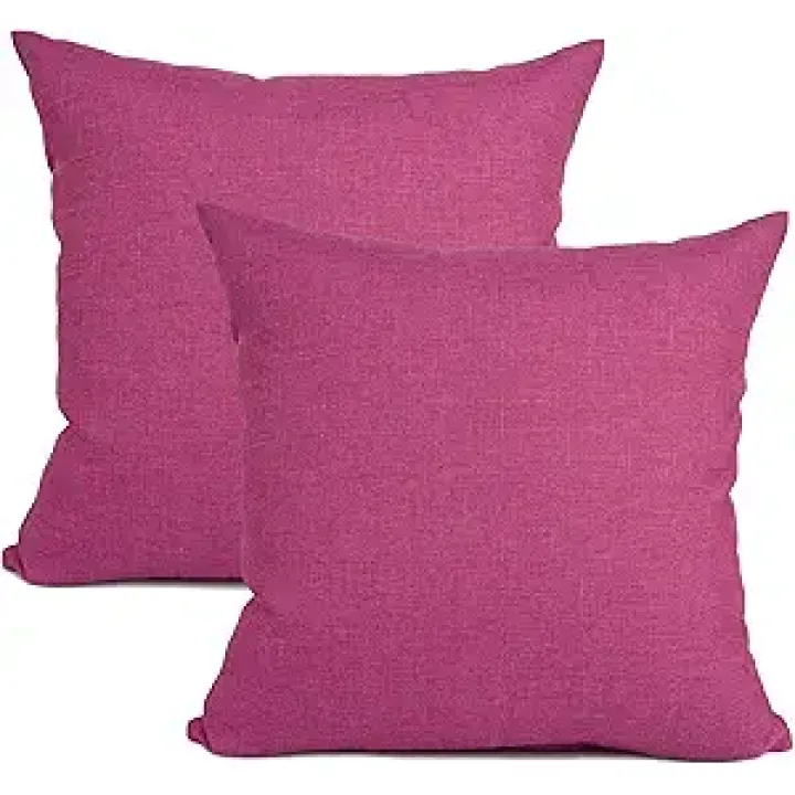 YOUR SMILE Pack of 2 Canves Faux Linen Throw Pillow Covers Square Rustic Farmhouse Decorative Burlap Pillowcases Cushion Covers for Couch Bed Sofa Living Room (Pink, 18'' X 18'')