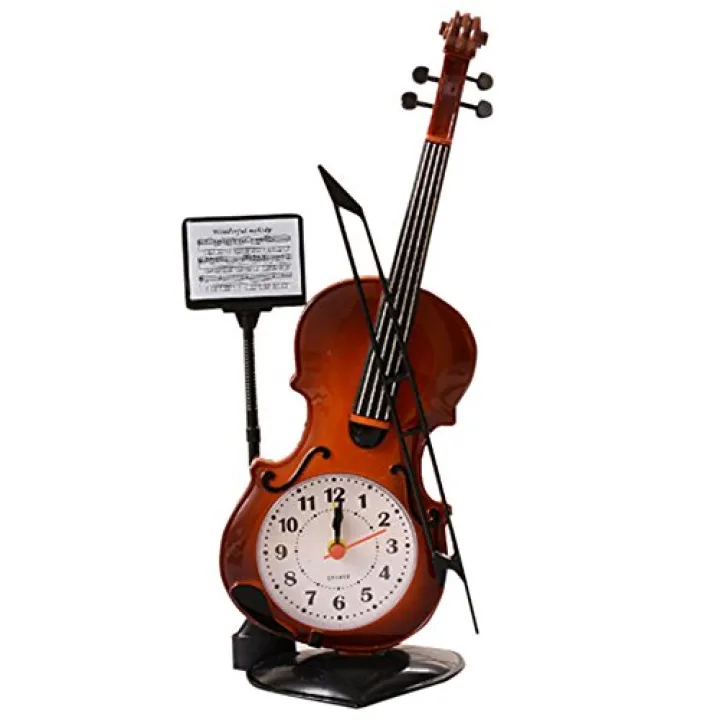 Ufurty Rely2016 1Pcs Vintage Plastic Violin Quartz Analog Alarm Clock Desktop Bedside Creative Instrument Table Clock Desk Clock, Color Random