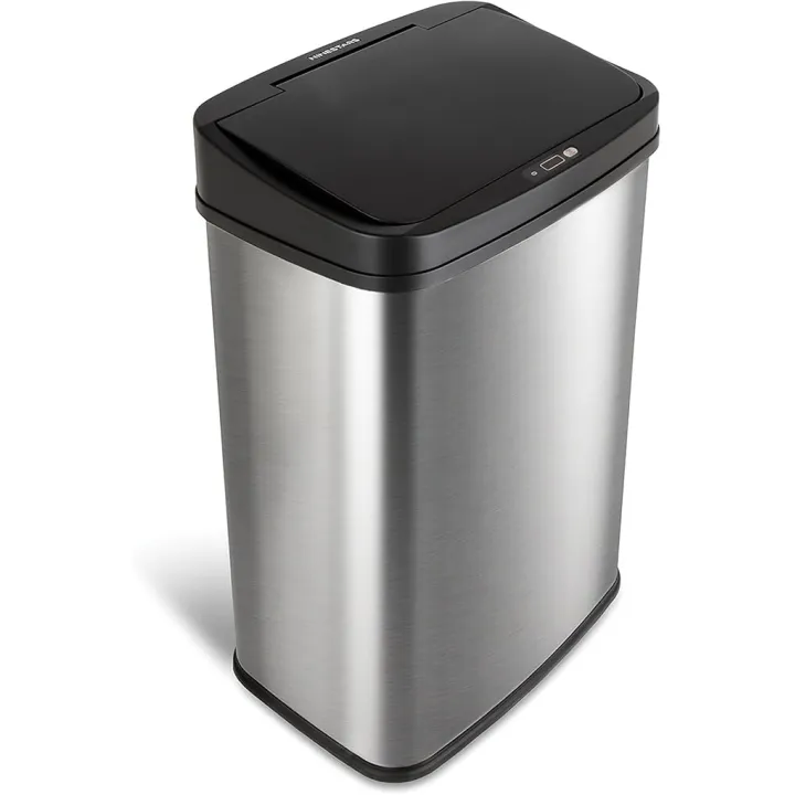 NINESTARS DZT-50-28 Automatic Touchless Motion Sensor Rectangular Trash Can, 13 Gal, Black Trim