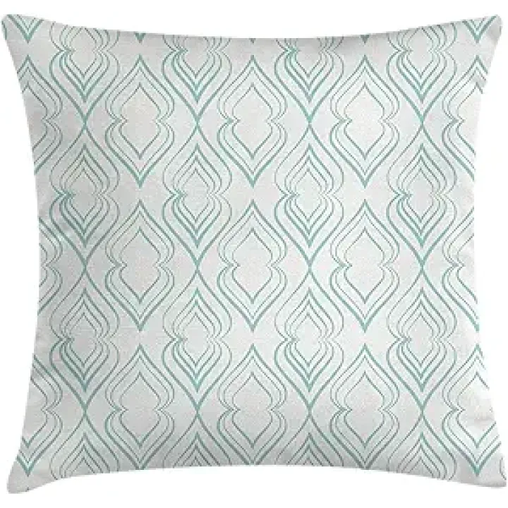 Ambesonne Pale Blue Throw Pillow Cushion Cover, Abstract Pattern of Curvy Lines in Moroccan Style Retro Vintage Eastern, Decorative Square Accent Pillow Case, 20" X 20", Blue White