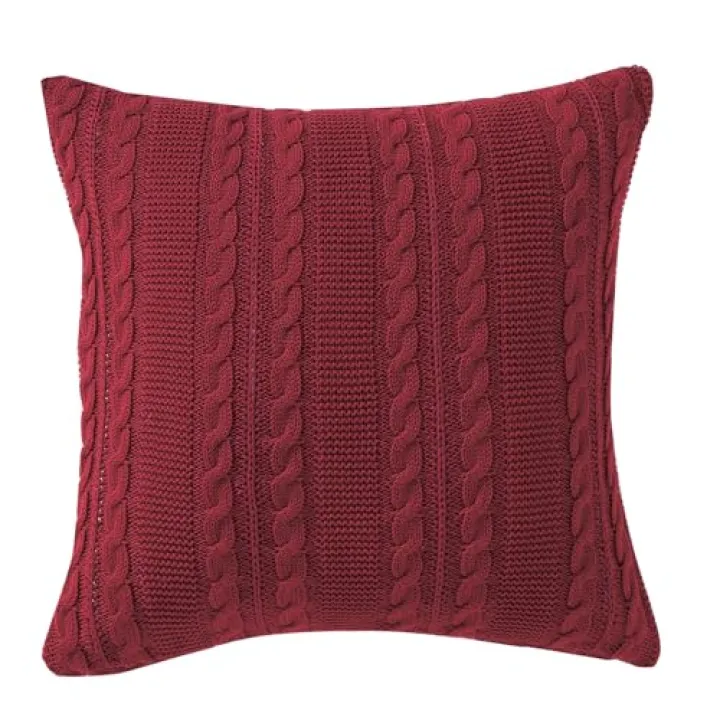 VCNY Home - Throw Pillow, Cotton Cable Knit Decorative Pillow for Bed or Couch (Dublin Red, 18" x 18")