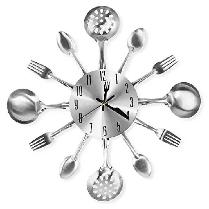CIGERA 14 Inch Cutlery Kitchen Wall Clocks with Fork and Spoon Dial, Silent Clock Movement and Battery Operated, Great Wall Decor and Nice Housewarming Gifts