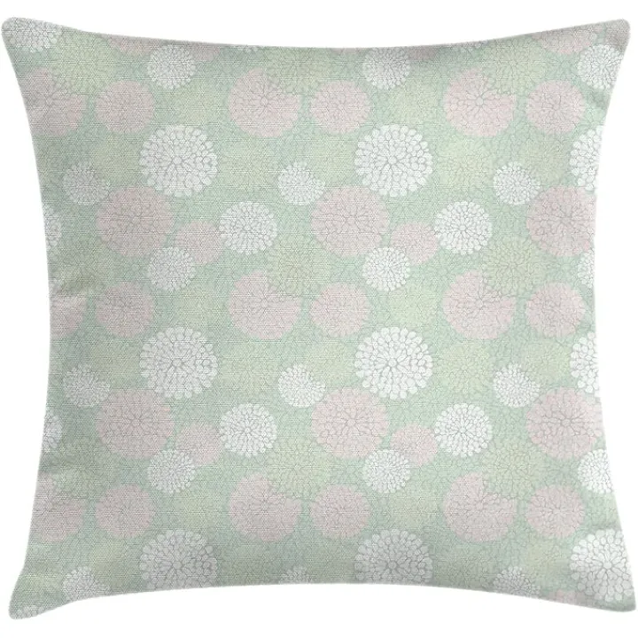 Ambesonne Mint Throw Pillow Cushion Cover, Dahlia Flowers in Pastel Tones Spring Blooms Theme Floral Pattern, Decorative Square Accent Pillow Case, 18" X 18", Mint Pink