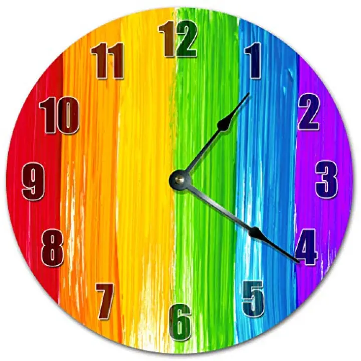 Sugar Vine Art 10.5" Rainbow Paint Clock - Colorful Clock - Large 10.5" Wall Clock - Home Decor Clock