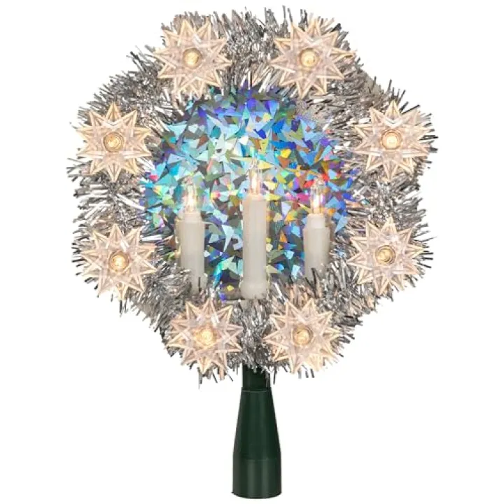 7" Silver Wreath with Candles Christmas Tree Topper - Clear Lights