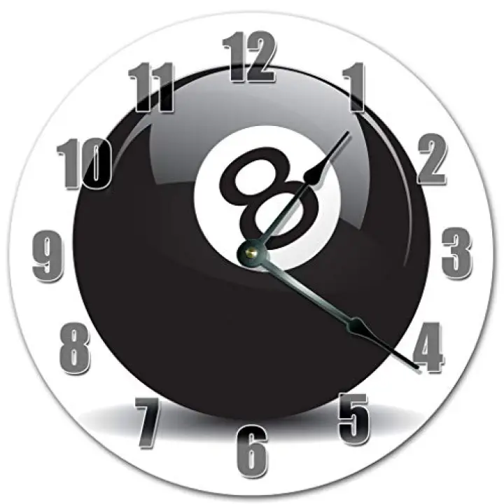 Sugar Vine Art 10.5" Black 8 Ball Clock - Pool Game - Large 10.5" Wall Clock - Home Decor Clock