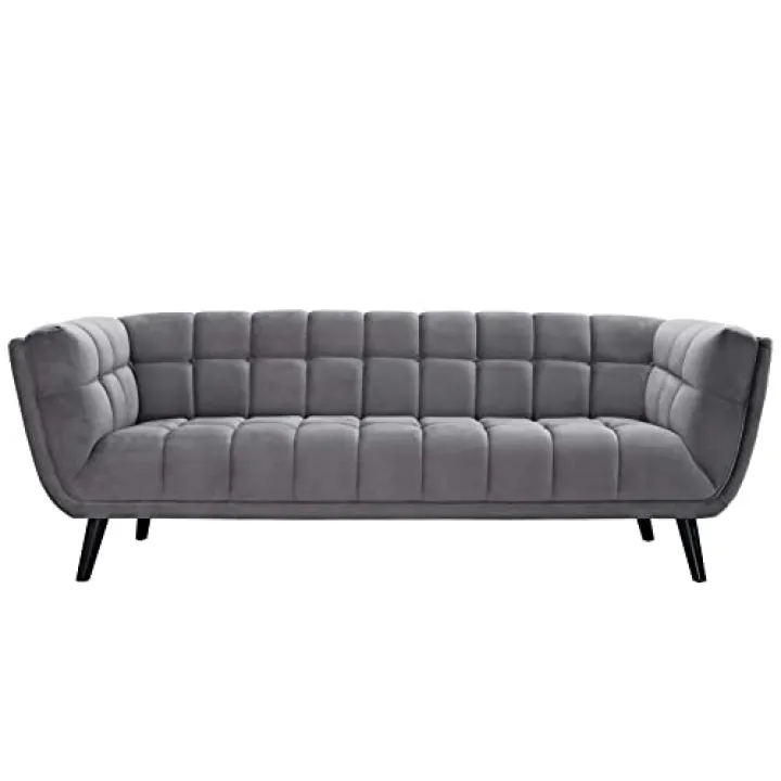 Modway Bestow Mid-Century Performance Velvet Upholstered Tufted Sofa In Gray