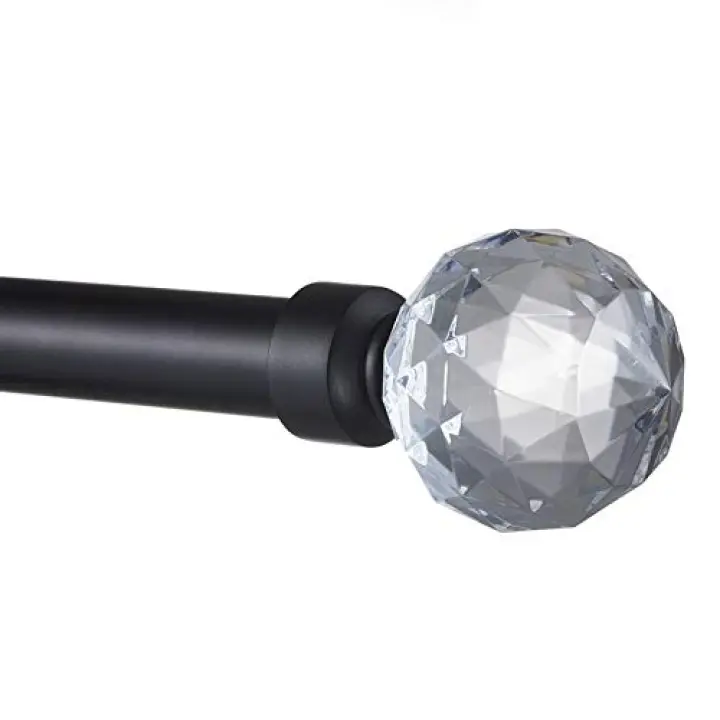 SALLY TEXTILES INC Crystal Decorator 3/4" Diameter Curtain RODS with Designer FINIALS, Black (24" to 48")