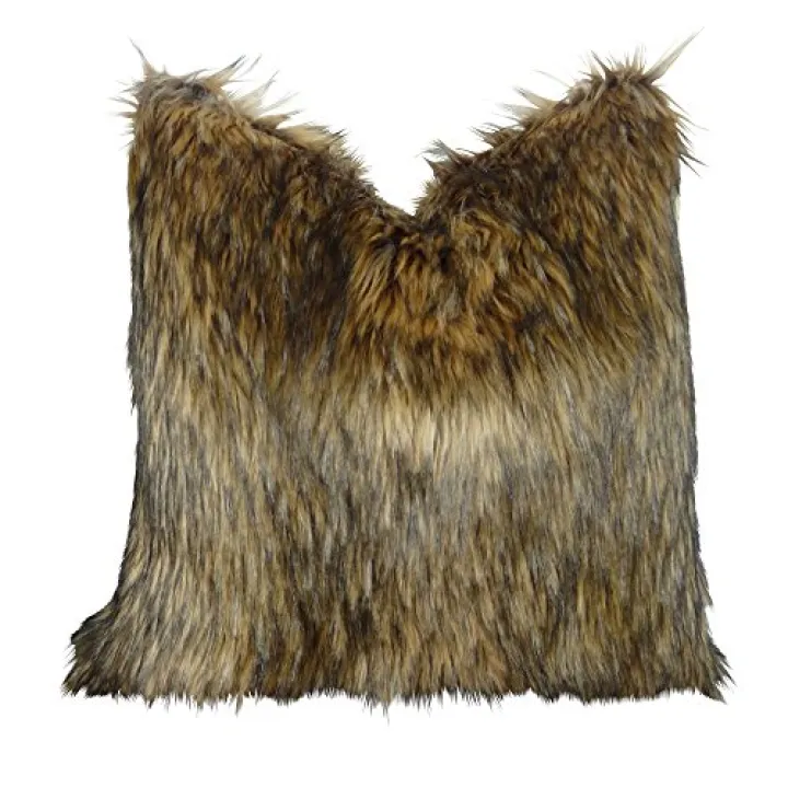 Thomas Collection Brown Fur Throw Pillow - Wolf Faux Fur Pillow - 20" x 20" Cover Only, No Insert