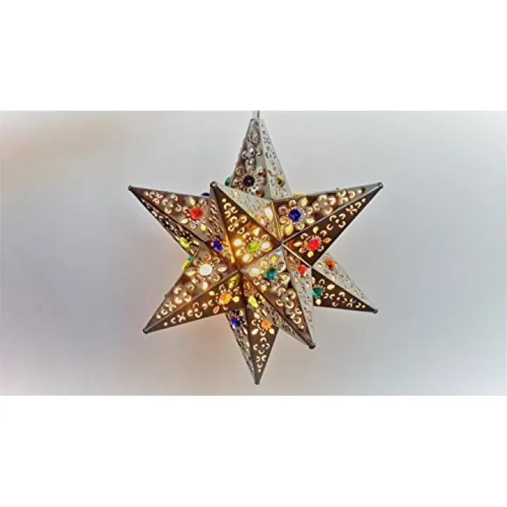 Unique and Beautiful Handmade Hanging Star Lamp with 12 Points! for Home and Garden Decor by SHOPIMUNDO. Outdoor Hanging Decorative Star Lantern with Marbles, You Will Love it