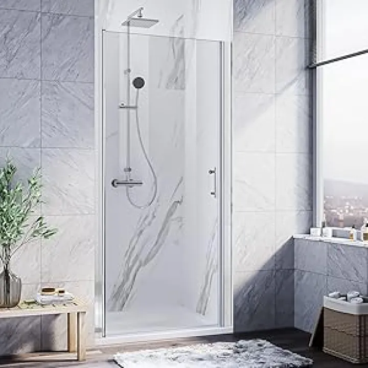 ELEGANT Pivot Swing Shower Door 36 in.W x 72 in.H, Semi-Frameless Shower Door with 1/4 in. Clear Tempered Glass, Single Glass Panel, Chrome Finish