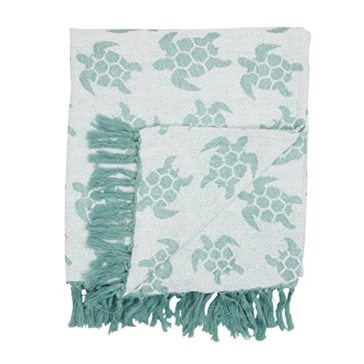 C&F Home Chenille Sea Turtles Coastal Nautical Tropical Beach Seafoam Blue Reversible Throw Blanket with Fringe Soft Cozy Decor Decoration for Couch Sofa Bed 50x60 inches Blue