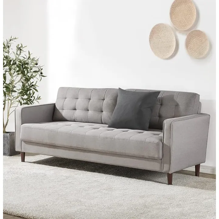 ZINUS Benton Sofa Couch, Grid Tufted Cushions, Easy, Tool-Free Assembly, Stone Grey