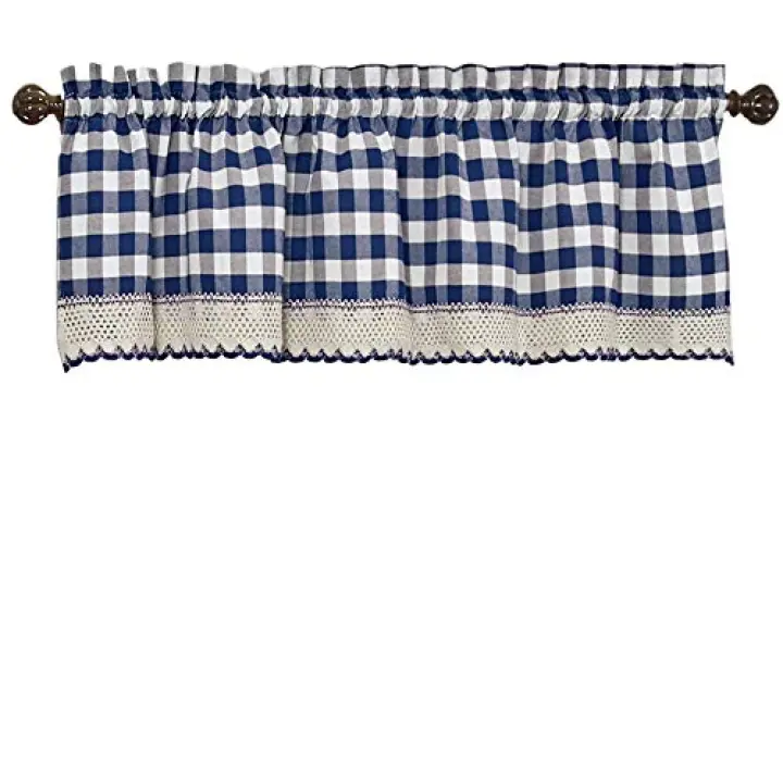 Woven Trends Room Darkening Window Valance, 58W x 14L Inches Top Rod Pocket Checkered Gingham Curtain Valance Scarf, Modern Farmhouse Window Curtain Valance Classic Buffalo Checked Plaid, Navy