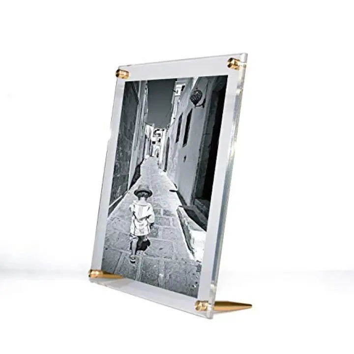 Wexel Art 8x10" Clear UV Grade Acrylic Tabletop Floating Picture Frame Display with Gold Hardware for Art and Photos