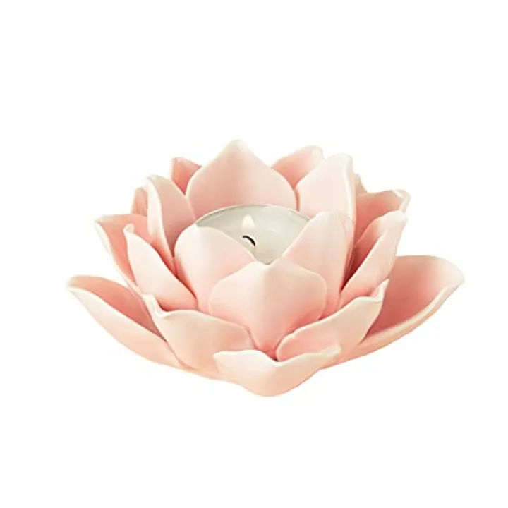 Pretty Home Ceramic Lotus Candle Holder Handmade Petals Style Flower Tea Lights Holder Home & Tabletop Centerpiece Decoration (Pink)