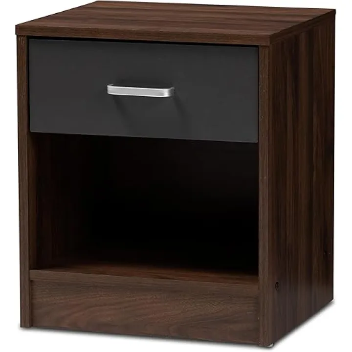 Baxton Studio Derek Nightstand, Walnut Brown/Dark Grey