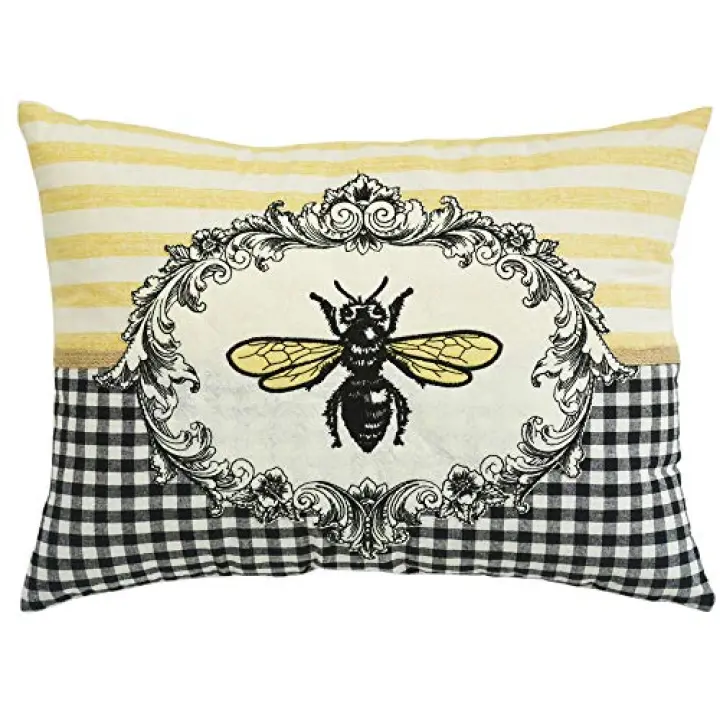 Comfy Hour Spring is Here Collection Spring Bee and Flower Accent and Throw Pillow Decorative Cushion, 18"x13", Polyester
