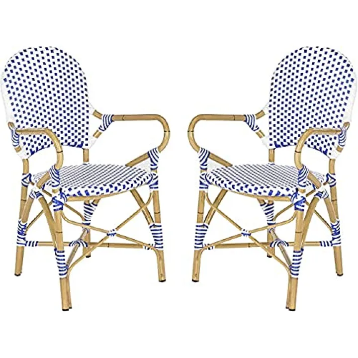 Safavieh Set di 2 sedie da pranzo in poly-Rattan, colori: blu, bianco e marrone chiaro