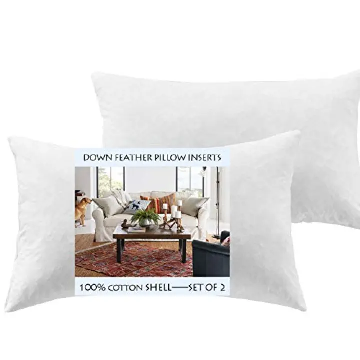 Yesterdayhome Set of 2-12x20 Oblong Pillow Inserts-Down Feather Pillow Inserts-White