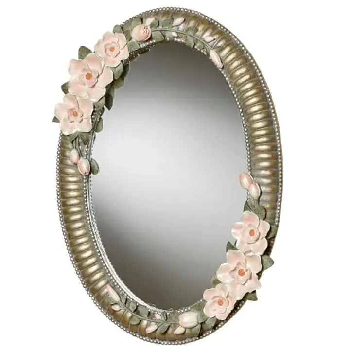 Touch of Class Magnolia Elegance Oval Wall Mirror Champagne Gold | Floral Style Mirrors for Bedroom, Living Room, Bathroom